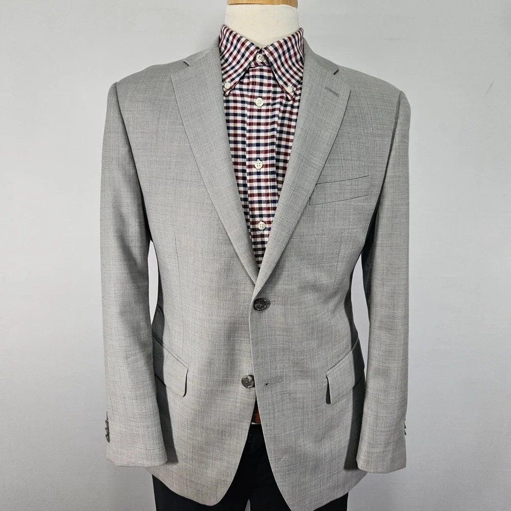 Apt.9 Men's Sport Coat Blazer Two Button Light Gray Shark Skin Wool Modern 40S